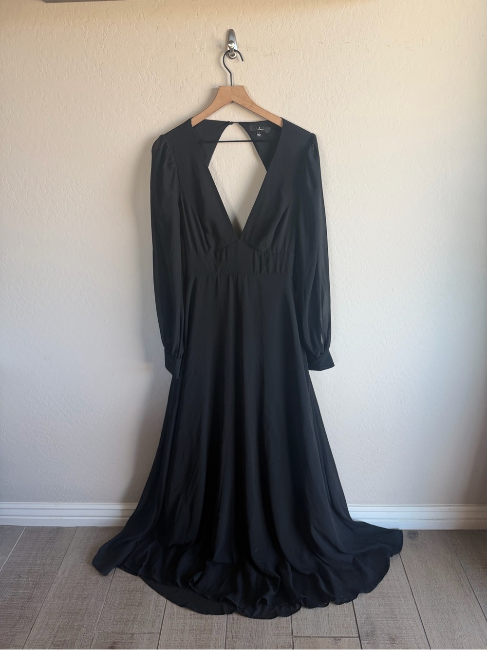 Lulu's Black Long Sleeve Backless Dress L Whimsigoth Glam Milkmaid - Picture 4 of 6